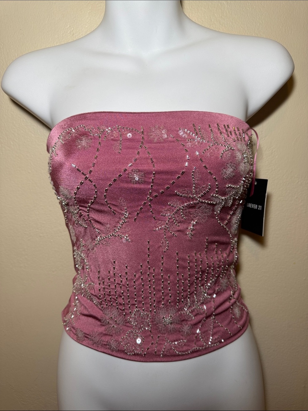 Forever 21 Rose Pink Strapless Embellished Tube Top